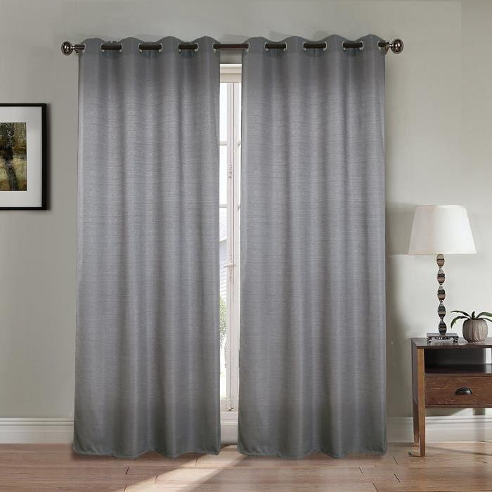 Paire double rideaux - 2x140x260 cm - Effet lin - Gris clair