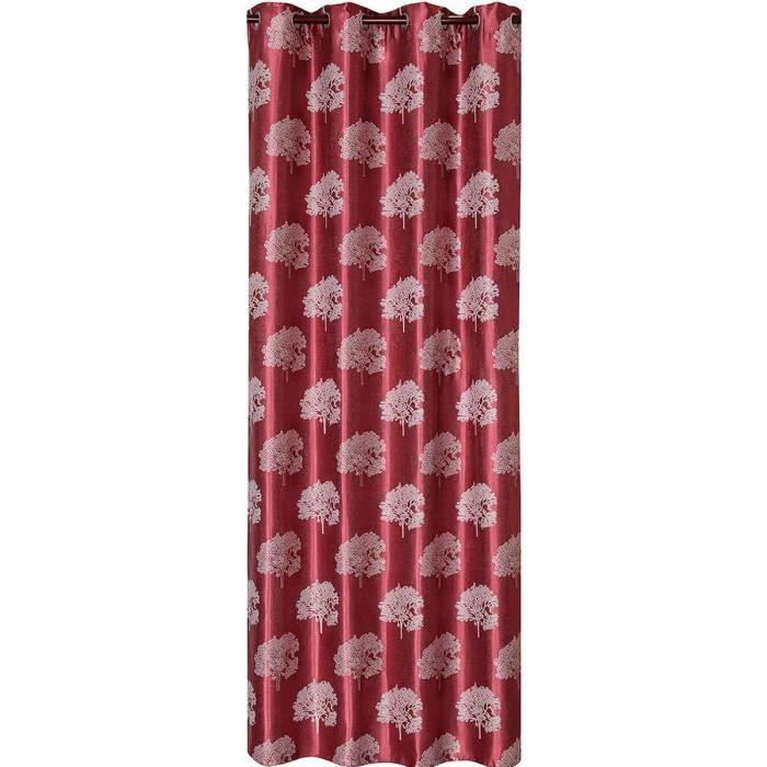 Rideau occultant arbres scandinave 140x260 cm rouge