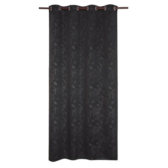 Rideau occultant fleurs scandinave 140x260 cm noir