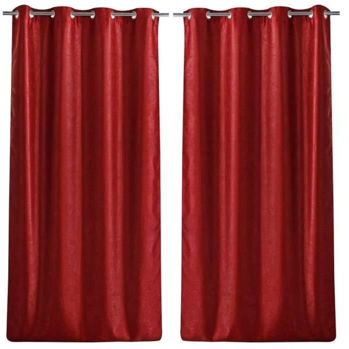 Paire de double rideaux occultant effet velours 140x260cm bordeaux