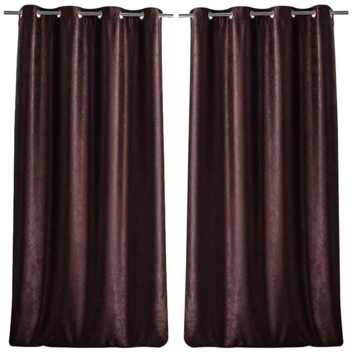 Paire de double rideaux occultant effet velours 140x260cm chocolat