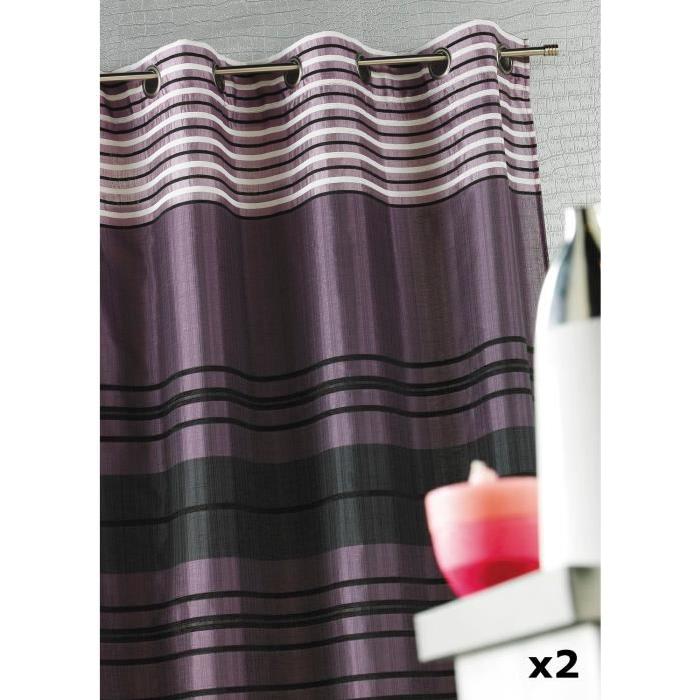 Paire de rideaux shantung rayures PRUNE 140x260cm