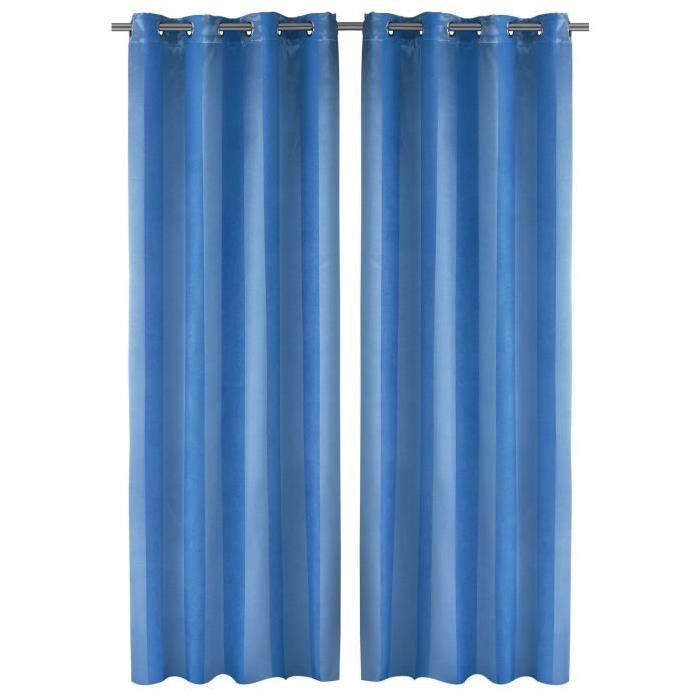 Rideau Obscurcissant Bandes Satin Bleu