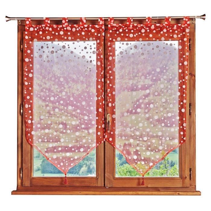 Vitrages 2 rideaux a Pois 60x120cm Rouge