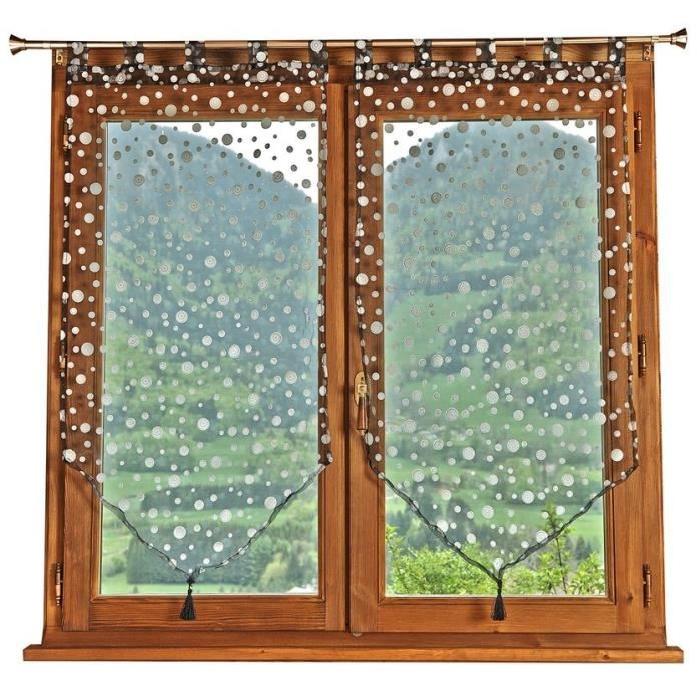 Vitrages 2 rideaux a Pois 60x90cm Noir