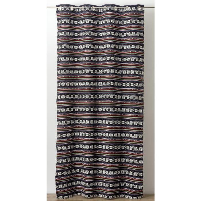 Rideau jacquard a rayures horizontales Ethnique 130x260 cm noir