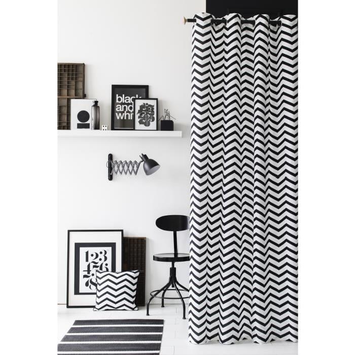 TODAY Rideau 100% coton Zig Zag 140x240 cm blanc et noir