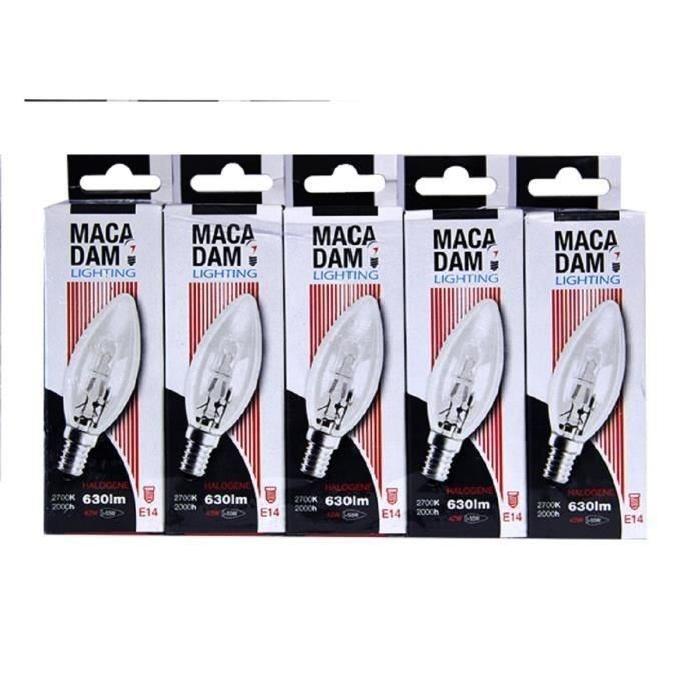 MACADAM LIGHTING Lot de 5 ampoules économique halogene flamme E14 42 W équivalent a 100 W blanc chaud dimmable