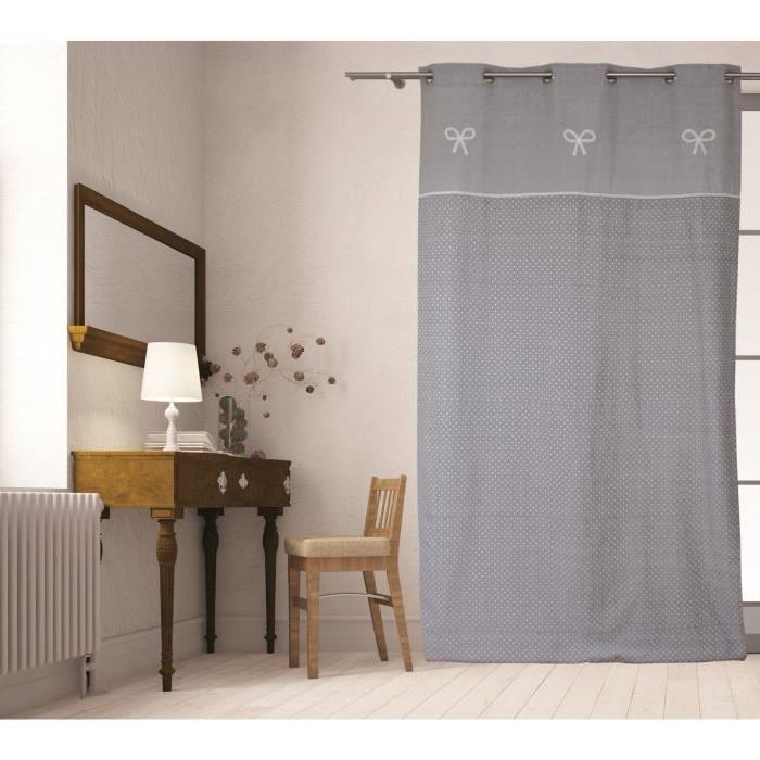 SOLEIL D'OCRE Rideau a oeillets brodé Emilie 100% coton 140x200 cm gris et blanc