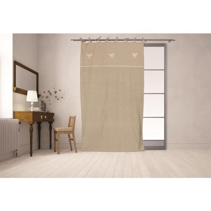 SOLEIL D'OCRE Rideau a nouettes brodé EMILIE - 135x250cm - Coton Taupe