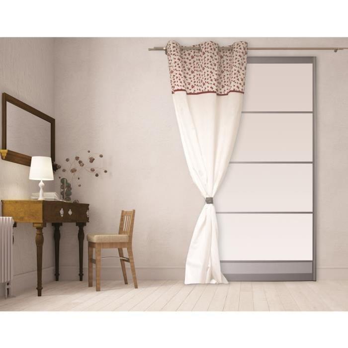 SOLEIL D'OCRE Rideau a oeillets brodé Eloise 100% coton 140x240 cm blanc et rouge