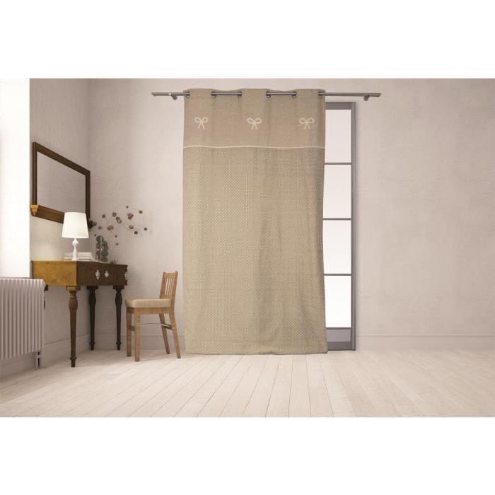 SOLEIL D'OCRE Rideau a oeillets brodé EMILIE - 135x250cm - Coton Taupe