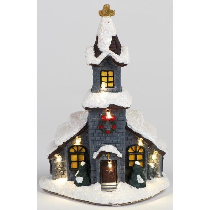 Figurine de Noël Église de Noël lumineux blanc 18x12,5 cm