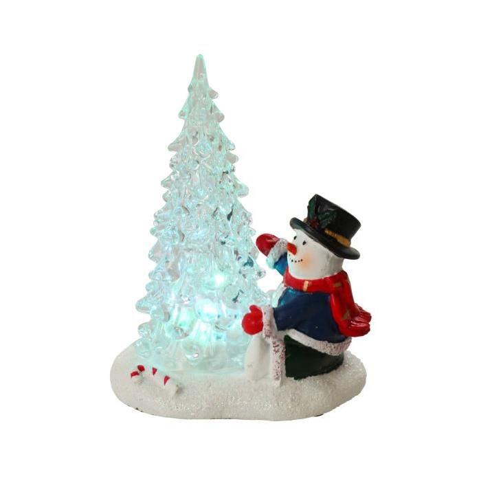 Sapin de Noël lumineux avec Bonhomme de neige 14cm