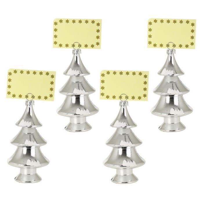 Lot de 4 Décorations sapins de Noël : Porte-Nom argent