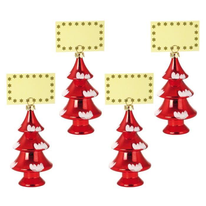Lot de 4 Décorations sapins de Noël : Porte-Nom rouge