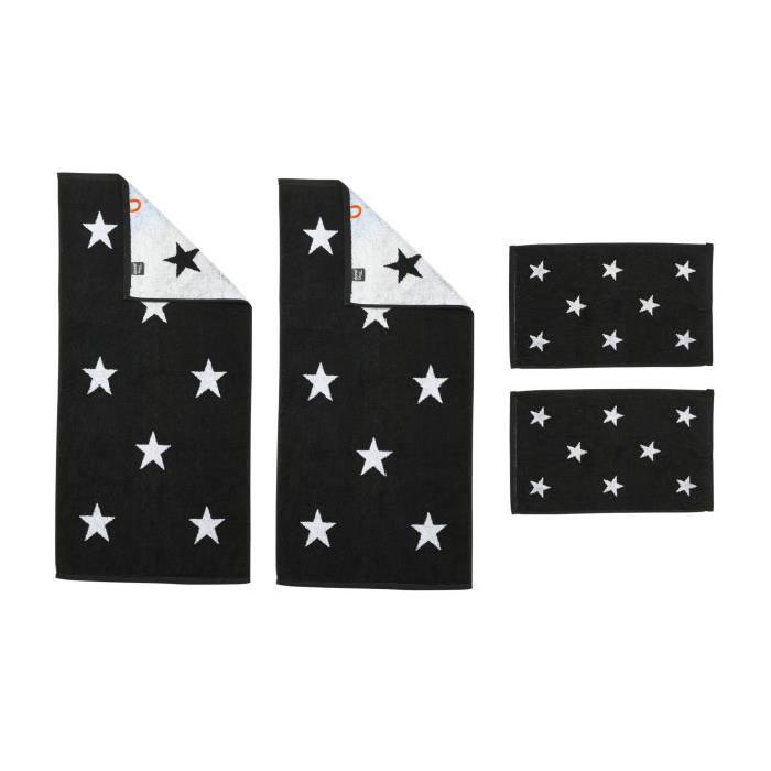 DONE Daily Shapes STARS 2 Serviettes Invité + 2 Serviettes de toilette - Noir et Blanc