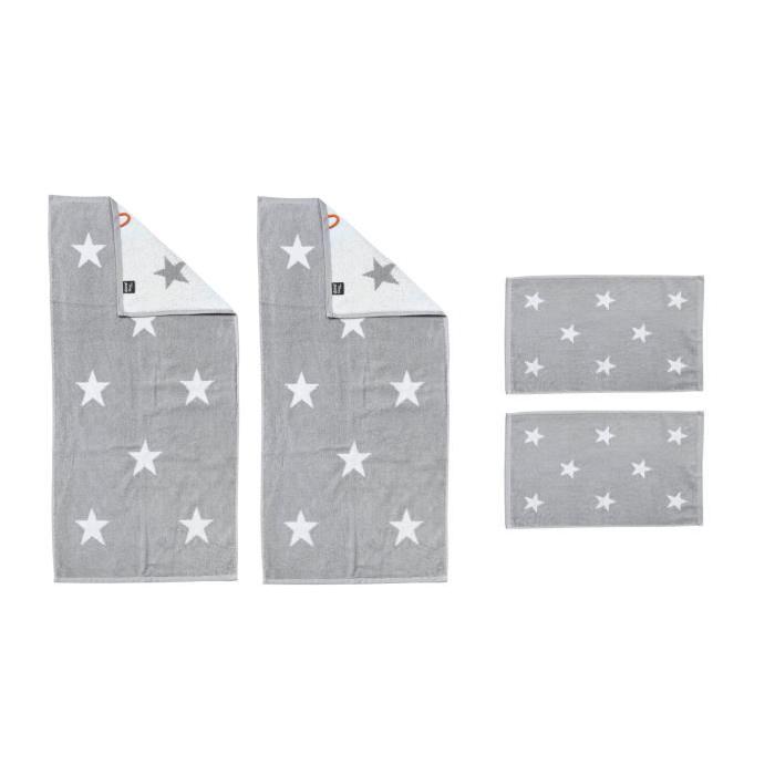DONE Daily Shapes STARS 2 Serviettes Invité + 2 Serviettes de toilette - Argent et Blanc