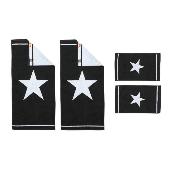 DONE Daily Shapes 1 STAR 2 Serviettes Invité + 2 Serviettes de toilette - Noir et Blanc