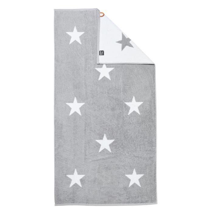 DONE Daily Shapes STARS Drap de Douche 70x140cm - Argent et Blanc