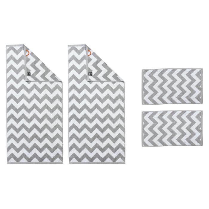 DONE Daily Shapes ZIG ZAG 2 Serviettes Invité + 2 Serviettes de toilette Silver & White