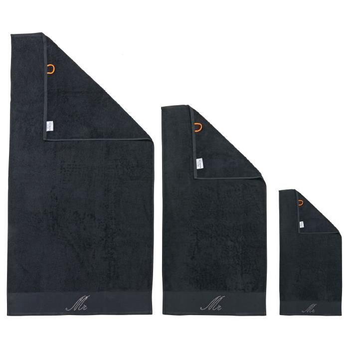 DONE Lot de 3 serviettes Stone Mr - Noir