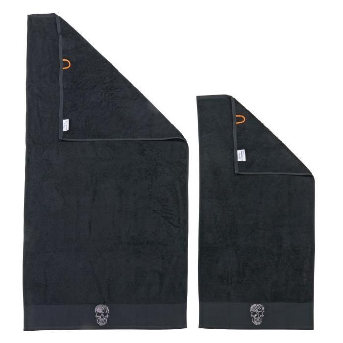 DONE Lot de 2 serviettes Stone Skull - Noir