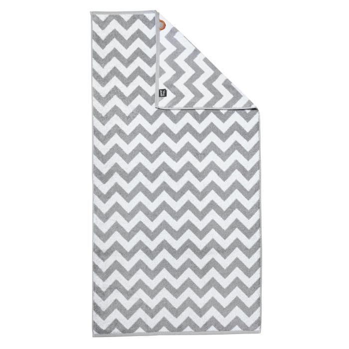 DONE Drap de Douche Zig Zag - Argent & Blanc - 70x140cm