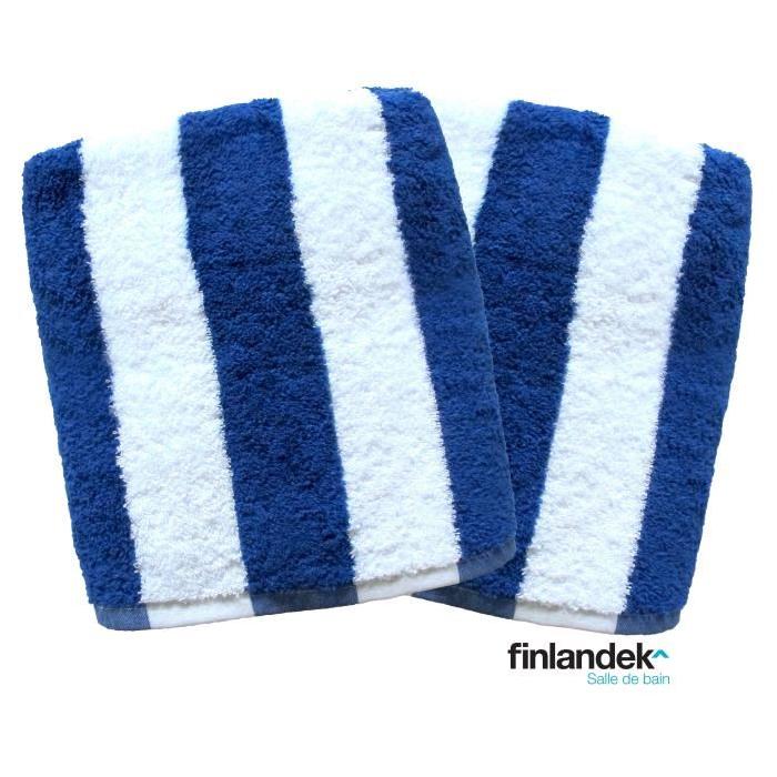 FINLANDEK Lot de 2 serviettes de toilette 50x100 cm rayées bleu