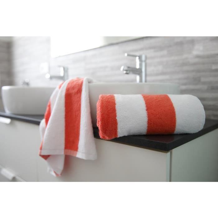 FINLANDEK Lot de 2 serviettes de toilette 50x100 cm rayées corail