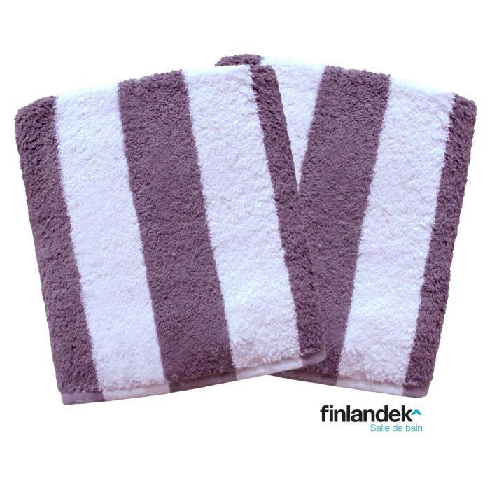 FINLANDEK Lot de 2 serviettes de toilette 50x100 cm rayées mauve