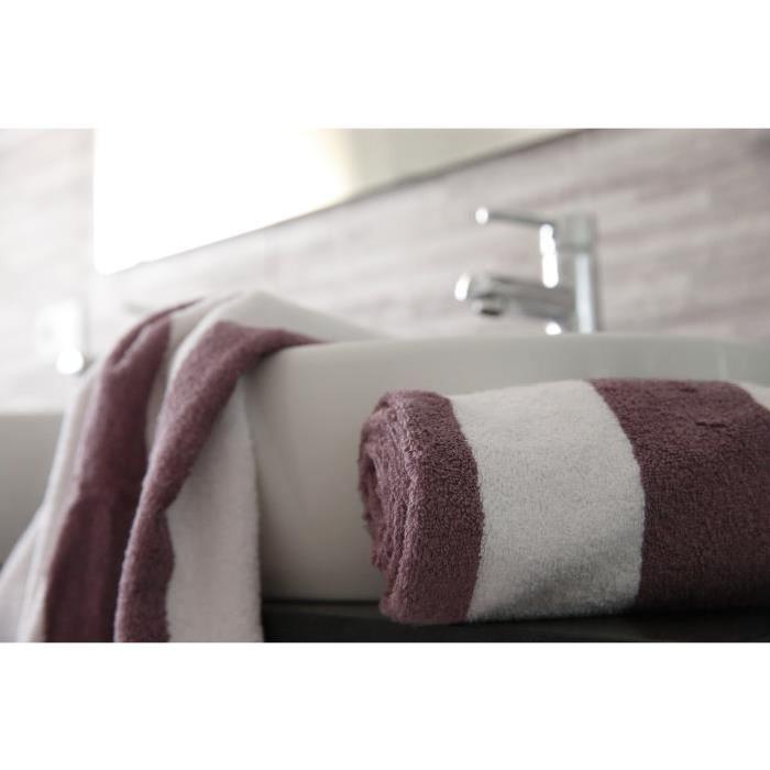 FINLANDEK Lot de 2 serviettes de toilette 50x100 cm rayées mauve