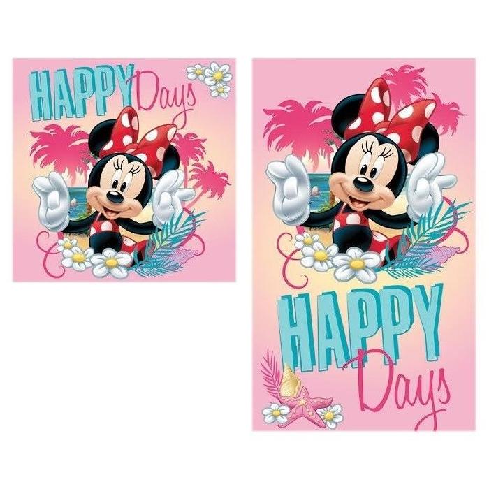 MINNIE Set de 2 serviettes de toilette pour mains et visage rose et bleu