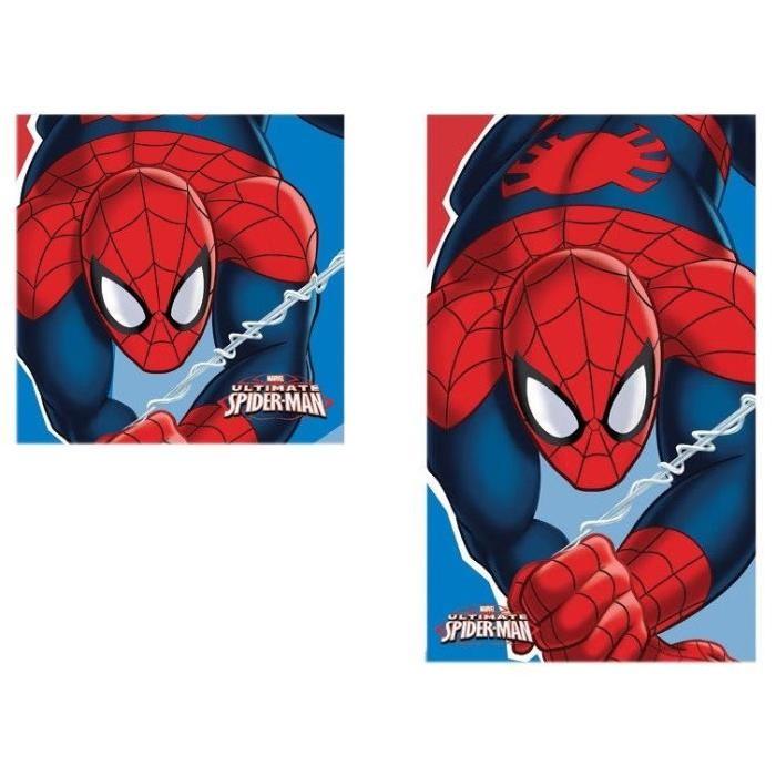 SPIDERMAN Set de 2 serviettes de toilette pour mains et visage rouge et bleu