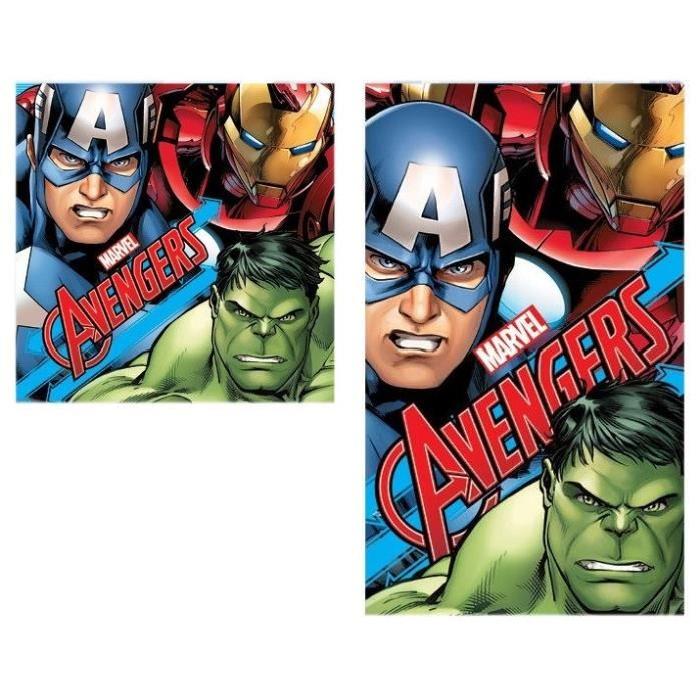 AVENGERS Set de 2 serviettes de toilette pour mains et visage vert, rouge et bleu