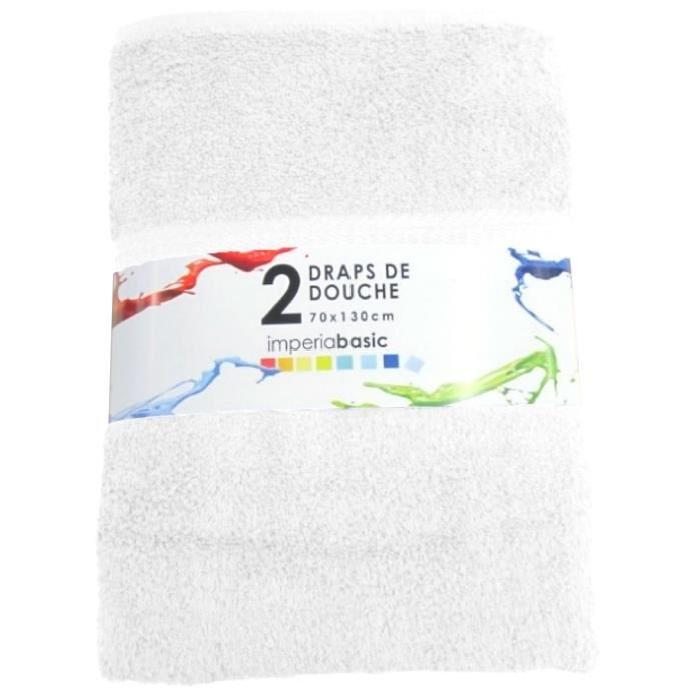 Lot de 2 serviettes de bain 100% coton 70x130cm blanc