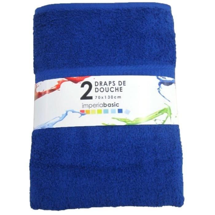 Lot de 2 serviettes de bain 100% coton 70x130cm bleu