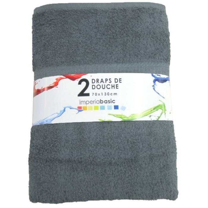 Lot de 2 serviettes de bain 100% coton 70x130cm gris