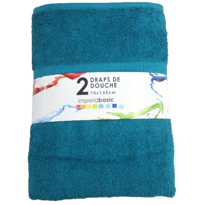 Lot de 2 serviettes de bain 100% coton 70x130cm turquoise