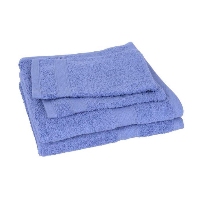 Lot de 2 serviettes + 2 gants ELEGANCE bleu