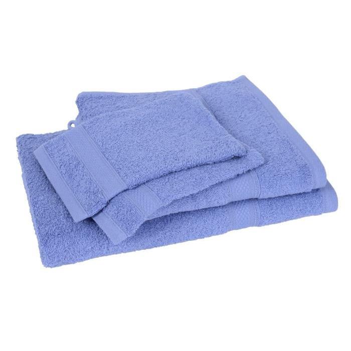 Lot de 2 gants + 1 drap de bain + 1 serviette ELEGANCE bleu