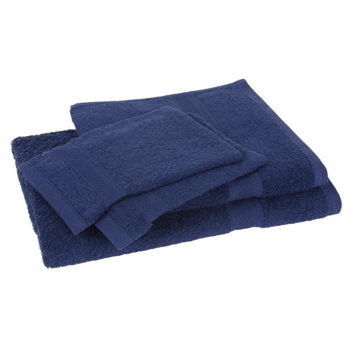 Lot de 1 drap de bain + 1 serviette + 2 gants ELEGANCE marine