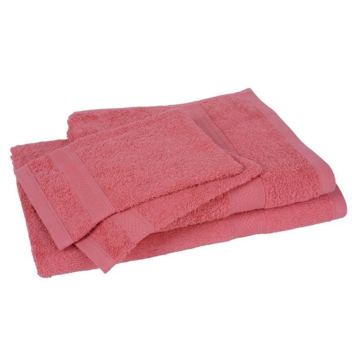 Lot de 1 drap de bain + 1 serviette + 2 gants ELEGANCE corail