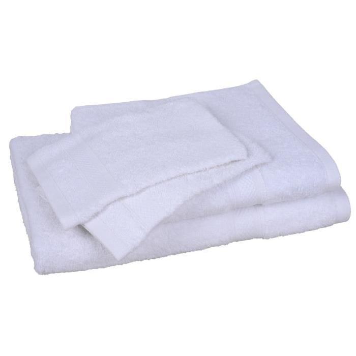 Lot de 1 drap de bain + 1 serviette + 2 gants ELEGANCE Blanc