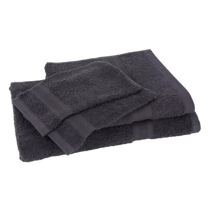 Lot de 1 drap de bain + 1 serviette + 2 gants ELEGANCE anthracite