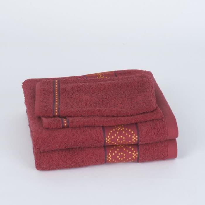 JULES CLARYSSE Lot de 2 serviettes + 2 gants de toilette ORIENTAL - Rouge