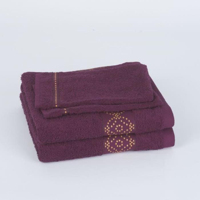 JULES CLARYSSE Lot de 2 serviettes + 2 gants de toilette ORIENTAL - Prune