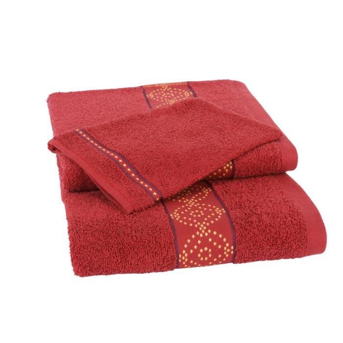 JULES CLARYSSE Lot de 1 serviette + 1 drap de bain + 1 gant de toilette ORIENTAL- Rouge