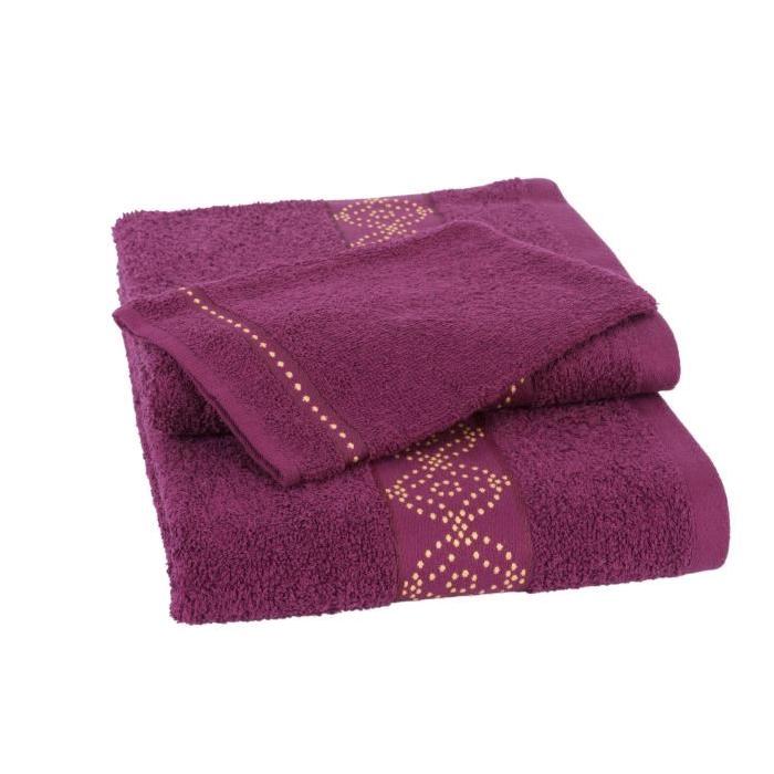 JULES CLARYSSE Lot de 1 serviette + 1 drap de bain + 1 gant de toilette ORIENTAL - Prune