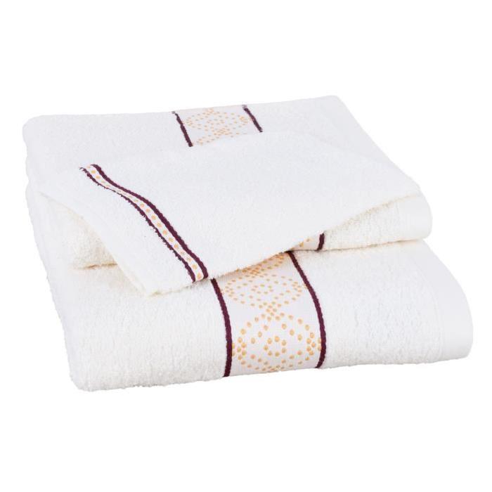 JULES CLARYSSE Lot de 1 serviette + 1 drap de bain + 1 gant de toilette ORIENTAL - Ivoire